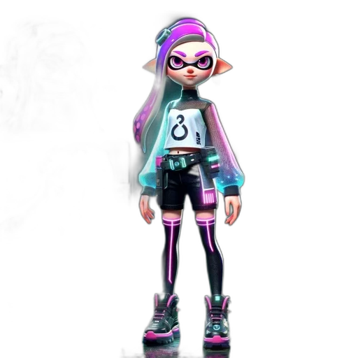 jacket, weapon, dress, staff, concept art, 3d render, vaporwave, cyberpunk transparent PNG cut-out