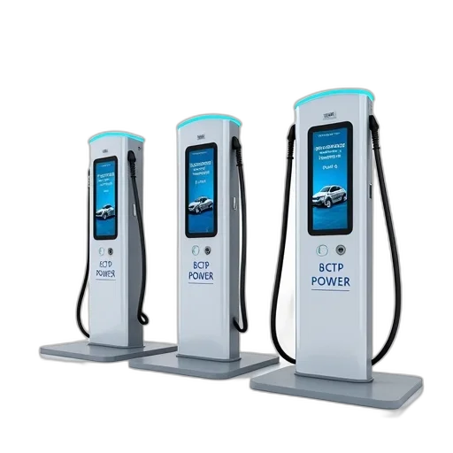 three, modern, electric, vehicle, charging, stations, displayed, against transparent PNG cut-out