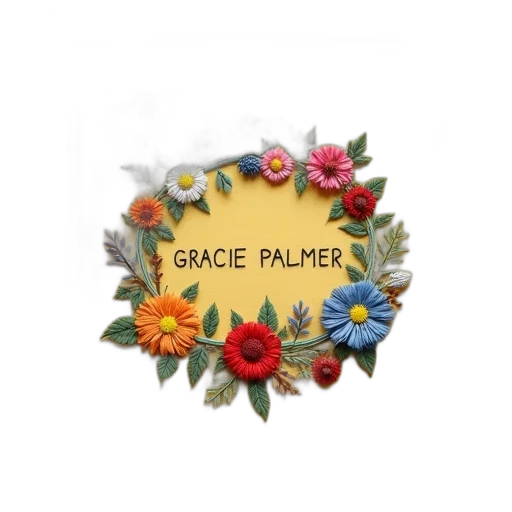 jewelry, framed, embroidery, piece, floral, design, name, gracie transparent PNG cut-out