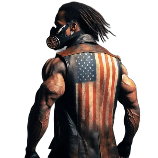 concept art, cyberpunk, comic book art, photorealistic, athletic, figure, distressed, leather transparent PNG cut-out