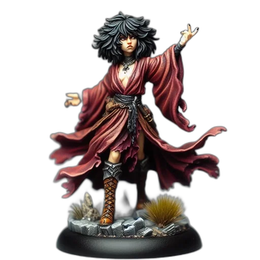 fantasy art, concept art, miniature, figurine, female, character, red, robe transparent PNG cut-out