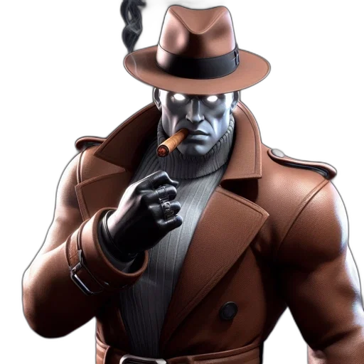 mask, hat, jacket, staff, concept art, comic book art, 3d render, photorealistic transparent PNG cut-out