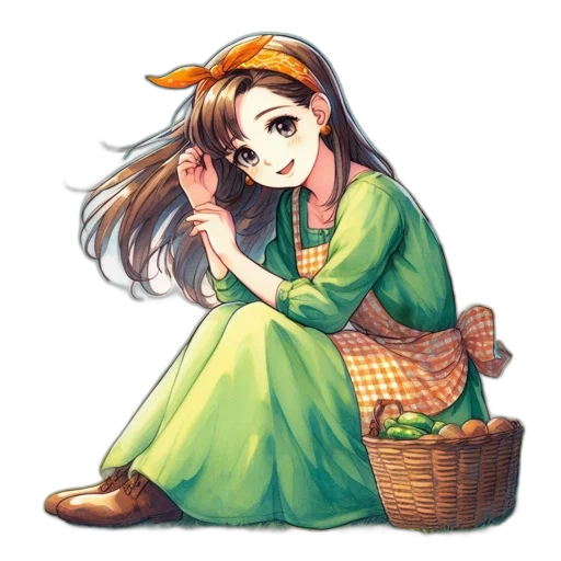 staff, dress, hat, jewelry, pixel art, fantasy art, anime, watercolor transparent PNG cut-out