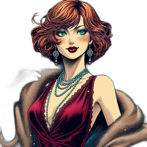 jewelry, dress, comic book art, fantasy art, concept art, cartoon, red, earth tones transparent PNG cut-out