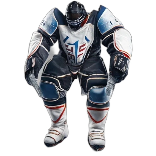 robot, jacket, concept art, 3d render, close-up, hockey, player, unique transparent PNG cut-out