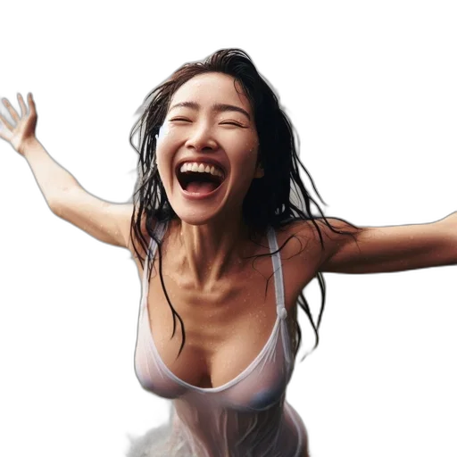 face, photorealistic, oil painting, 3d render, concept art, joyful, woman, wears transparent PNG cut-out