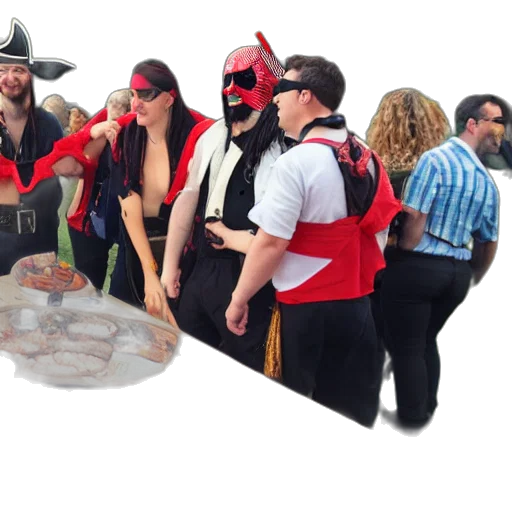colleagues, having, pirate, themed, barbecue transparent PNG cut-out