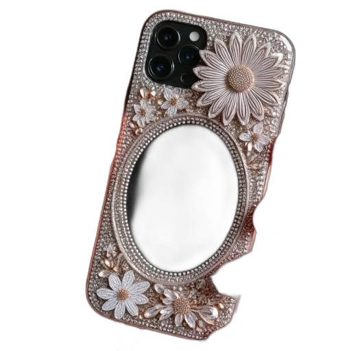 jewelry, flower, dress, photorealistic, person, holding, smartphone, crystal-encrusted transparent PNG cut-out