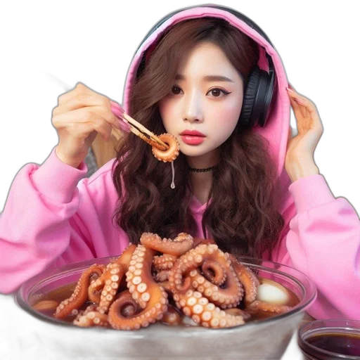 food, creature, photorealistic, pixel art, oil painting, fantasy art, young, woman transparent PNG cut-out