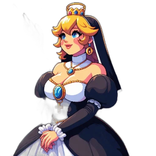 dress, crown, staff, weapon, pixel art, concept art, anime, fantasy art transparent PNG cut-out