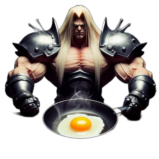 food, weapon, concept art, fantasy art, 3d render, comic book art, muscular, character transparent PNG cut-out