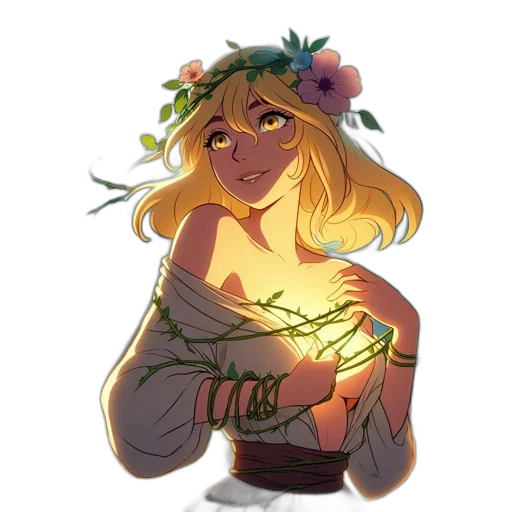 crown, flower, dress, watercolor, concept art, fantasy art, anime, neon lights transparent PNG cut-out