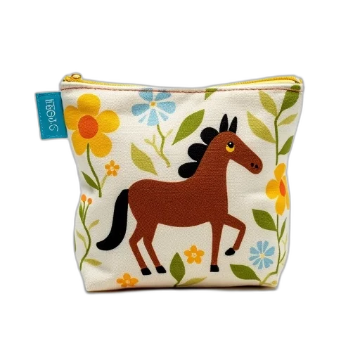 small, closed, fabric, bag, floral, pattern, featuring, brown transparent PNG cut-out