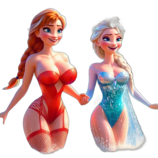 dress, 3d render, concept art, fantasy art, cartoon, snow, underwater, two transparent PNG cut-out