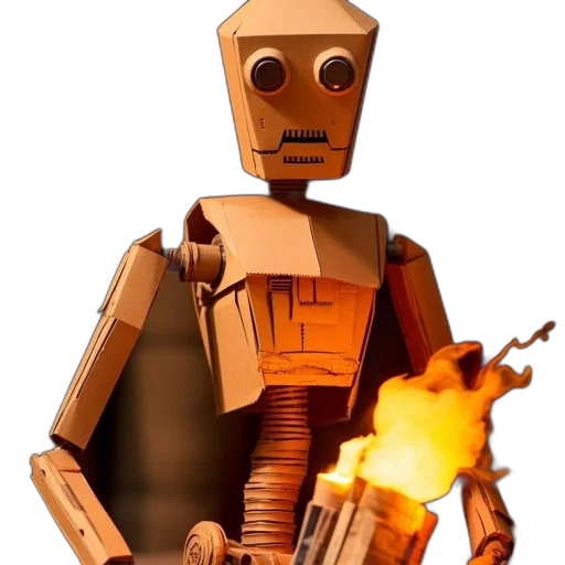 robot, staff, weapon, jacket, 3d render, concept art, pixel art, comic book art transparent PNG cut-out