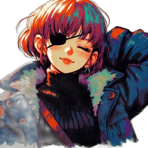 jacket, face, creature, mask, watercolor, cyberpunk, anime, oil painting transparent PNG cut-out