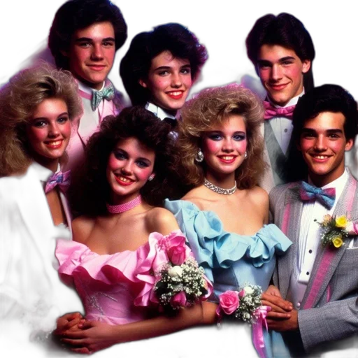 teenagers, vibrant, 80s, fashion, attend, event, against, backdrop transparent PNG cut-out