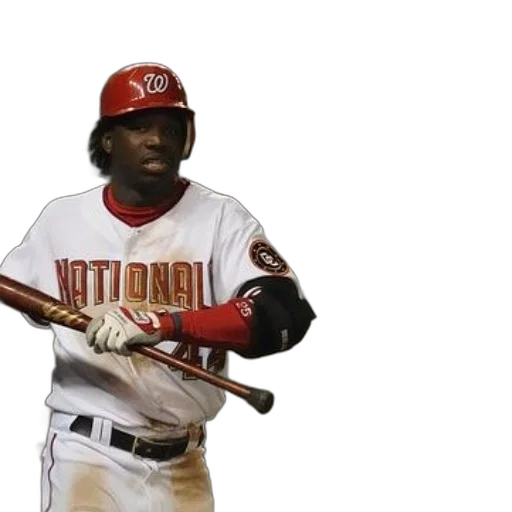 baseball, player, wearing, nationals, uniform, holds, bat, during transparent PNG cut-out