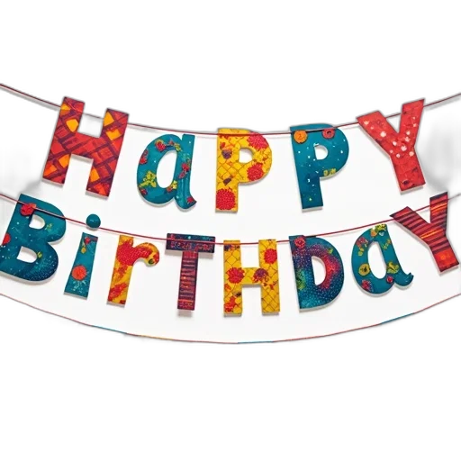 colorful, banner, words, happy, birthday, written, large, letters transparent PNG cut-out