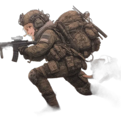 weapon, jacket, creature, animal, concept art, 3d render, photorealistic, pixel art transparent PNG cut-out