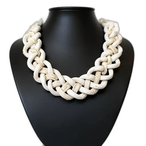 jewelry, 3d render, close-up, view, white, beaded, necklace, woven transparent PNG cut-out