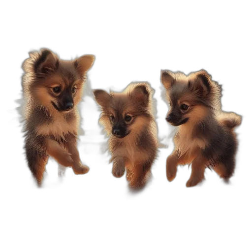 photorealistic, 3d render, oil painting, pixel art, three, fluffy, puppies, pose transparent PNG cut-out