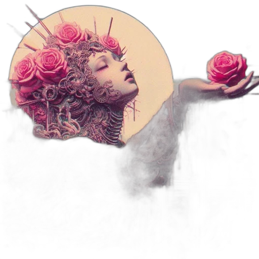 flower, crown, face, concept art, fantasy art, watercolor, photorealistic, red transparent PNG cut-out