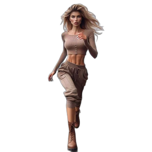 staff, concept art, fantasy art, photorealistic, pixel art, earth tones, athletic, woman transparent PNG cut-out