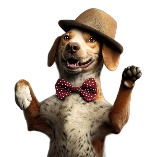 hat, animal, staff, photorealistic, 3d render, well-dressed, dog, joyful transparent PNG cut-out