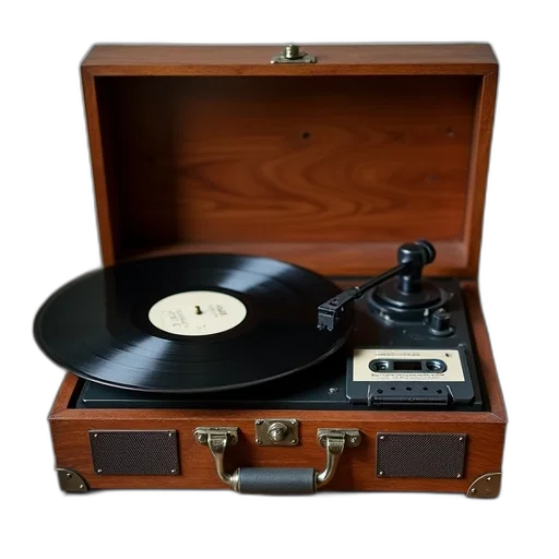 vintage, wooden, record, player, vinyl, turntable, tape, deck transparent PNG cut-out
