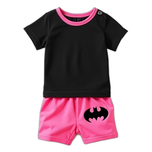 black, pink, toddler, outfit, top, bottom, featuring, batman transparent PNG cut-out