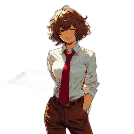 jacket, staff, dress, hair, anime, concept art, pixel art, watercolor transparent PNG cut-out