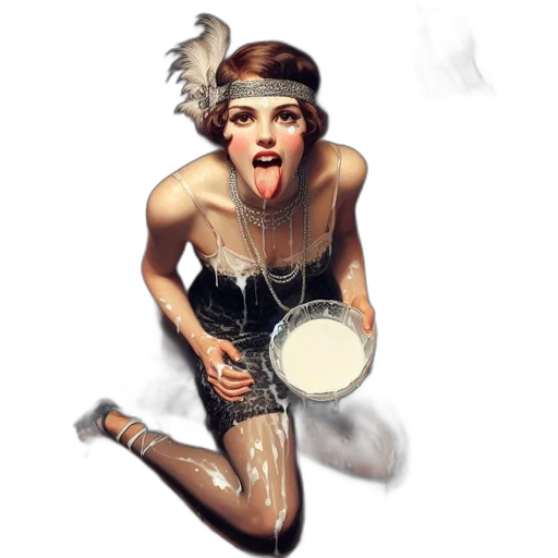 food, concept art, comic book art, photorealistic, fantasy art, woman, 1920s, 1930s transparent PNG cut-out