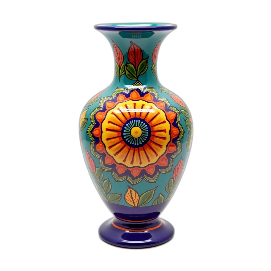 bottle, flower, 3d render, photorealistic, vibrant, multicolored, ceramic, vase transparent PNG cut-out