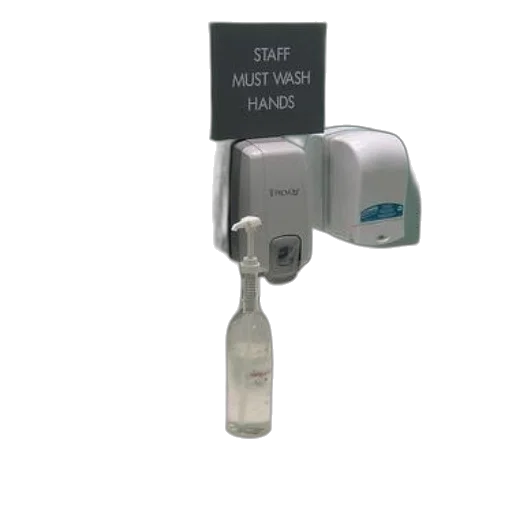 staff, robot, bottle, weapon, 3d render, bathroom, sign, reads transparent PNG cut-out