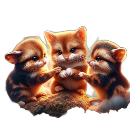 photorealistic, concept art, fantasy art, 3d render, fire, three, kittens, varying transparent PNG cut-out