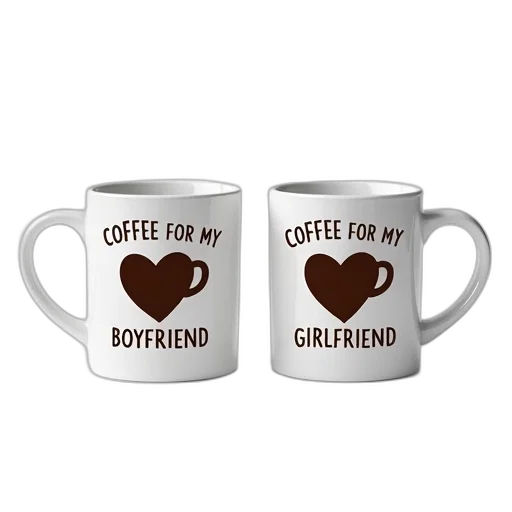 3d render, photorealistic, two, white, coffee, mugs, design, heart-shaped transparent PNG cut-out