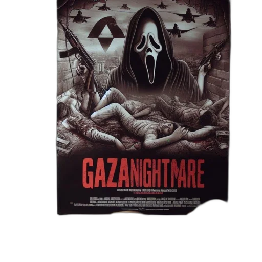 concept art, poster, film, gaza, nightmare, ghostly, figure, wielding transparent PNG cut-out