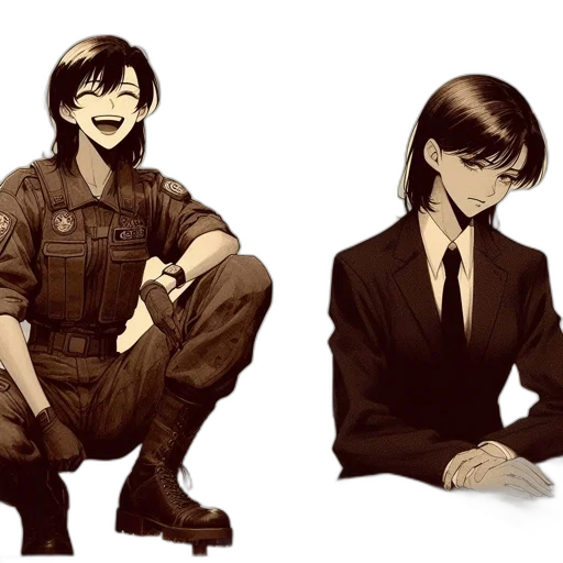 concept art, comic book art, anime, cartoon, dark, monochrome, earth tones, green transparent PNG cut-out