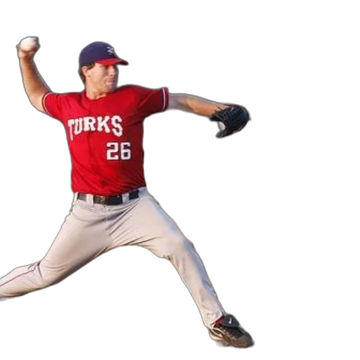 baseball, player, red, jersey, number, pitching, ball transparent PNG cut-out