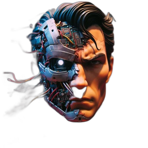 robot, mask, face, cyberpunk, comic book art, concept art, 3d render, intricate transparent PNG cut-out