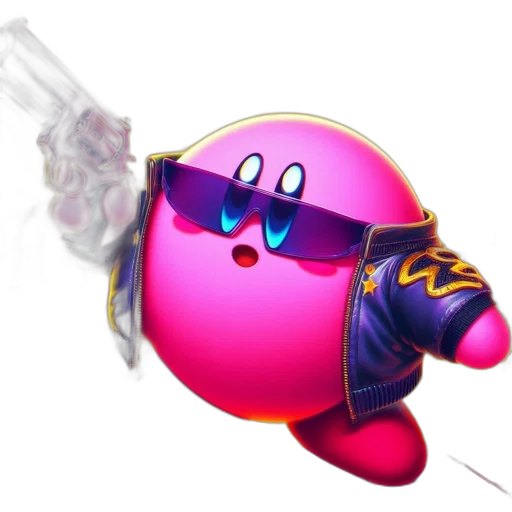 weapon, staff, robot, animal, vaporwave, concept art, 3d render, kirby transparent PNG cut-out