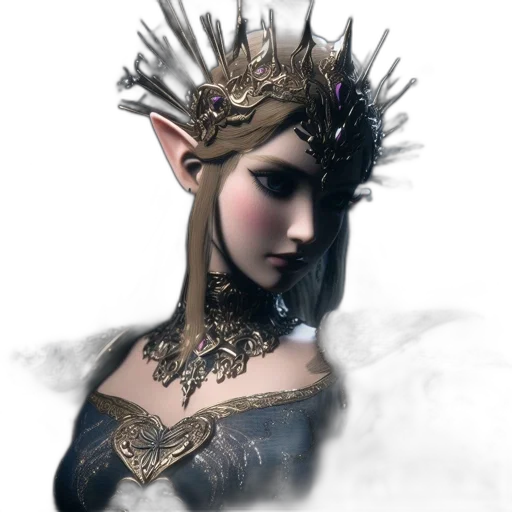 crown, jewelry, staff, dress, fantasy art, concept art, 3d render, photorealistic transparent PNG cut-out