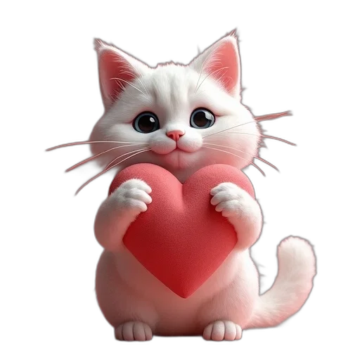animal, 3d render, photorealistic, cartoon, cute, cat, heart, phone transparent PNG cut-out
