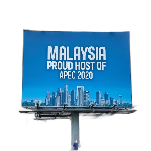 large, billboard, blue, white, design, featuring, words, malaysia transparent PNG cut-out