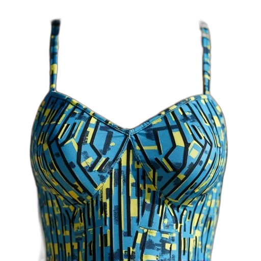 dress, blue, close-up, yellow, patterned, swimsuit, high, neckline transparent PNG cut-out