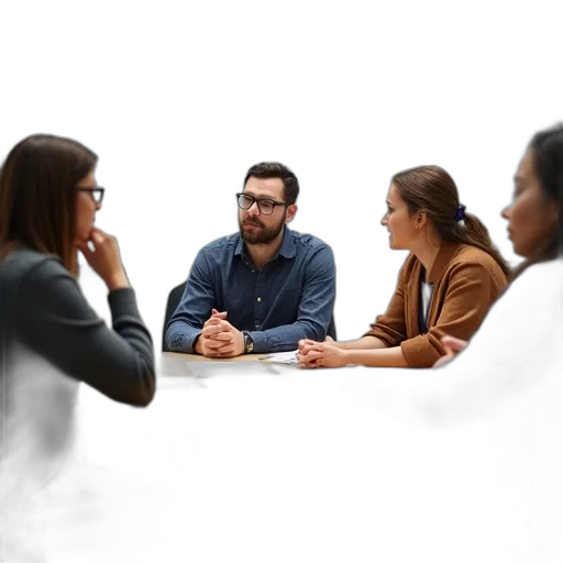 staff, group, people, sitting, around, table, classroom, setting transparent PNG cut-out