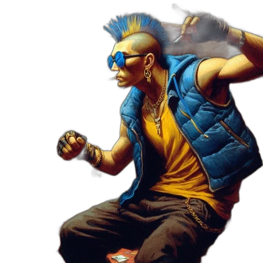 jacket, concept art, cyberpunk, comic book art, 3d render, blue, man, mohawk transparent PNG cut-out