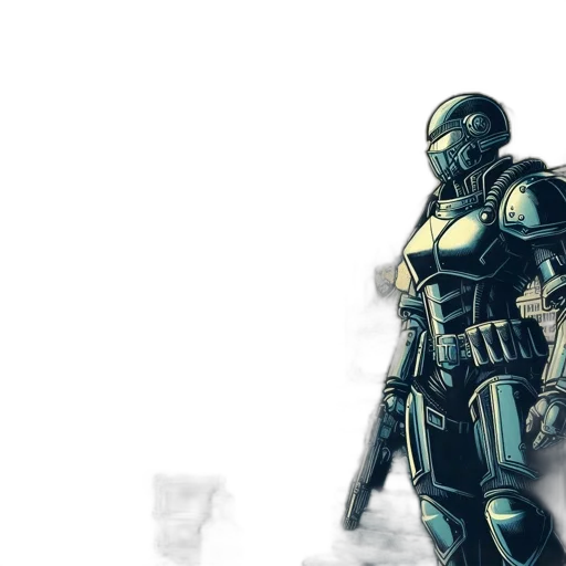 robot, weapon, concept art, comic book art, 3d render, watercolor, outer space, blue transparent PNG cut-out
