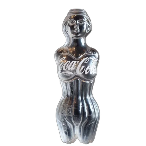 bottle, dress, 3d render, coca-cola, sculpture, resembling, woman, stands transparent PNG cut-out